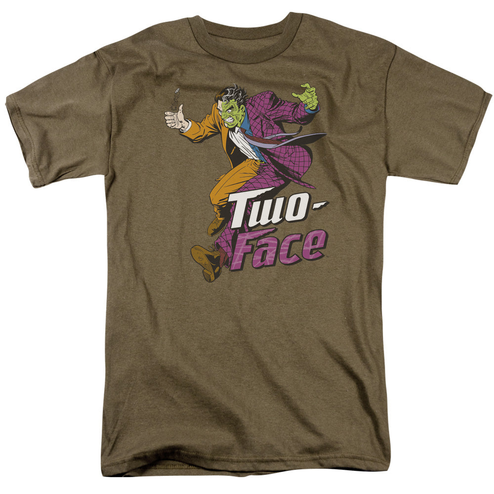 AN OFFCIALLY LICENSED DC TWO FACE MEN'S REGULAR FIT T-SHIRT SAFARI GREEN