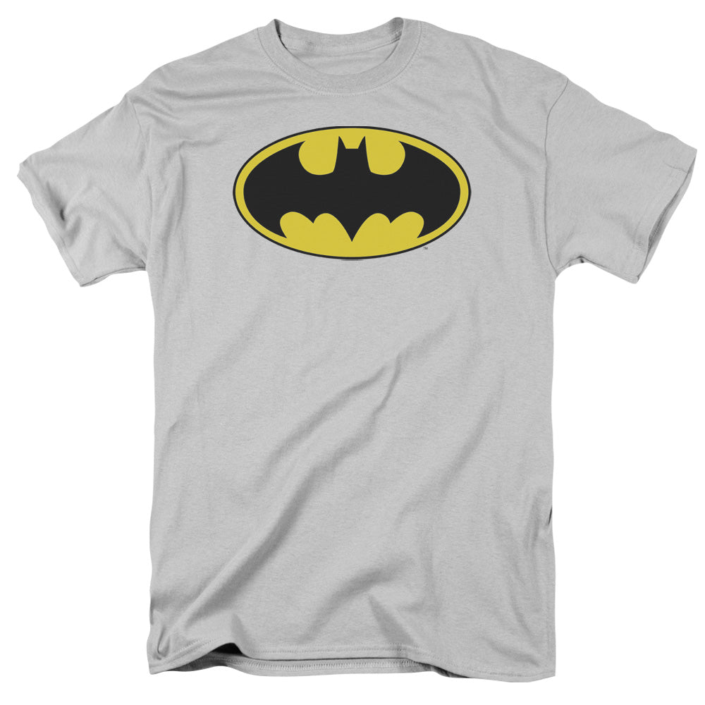 AN OFFCIALLY LICENSED DC BATMAN LOGO MEN'S REGULAR FIT T-SHIRT SILVER