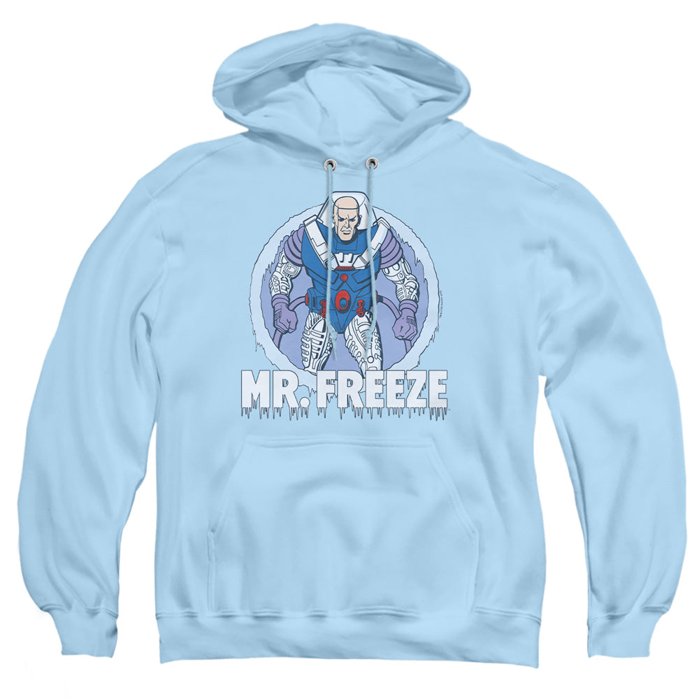 AN OFFCIALLY LICENSED DC MR FREEZE ADULT UNISEX PULLOVER HOODIE LIGHT BLUE