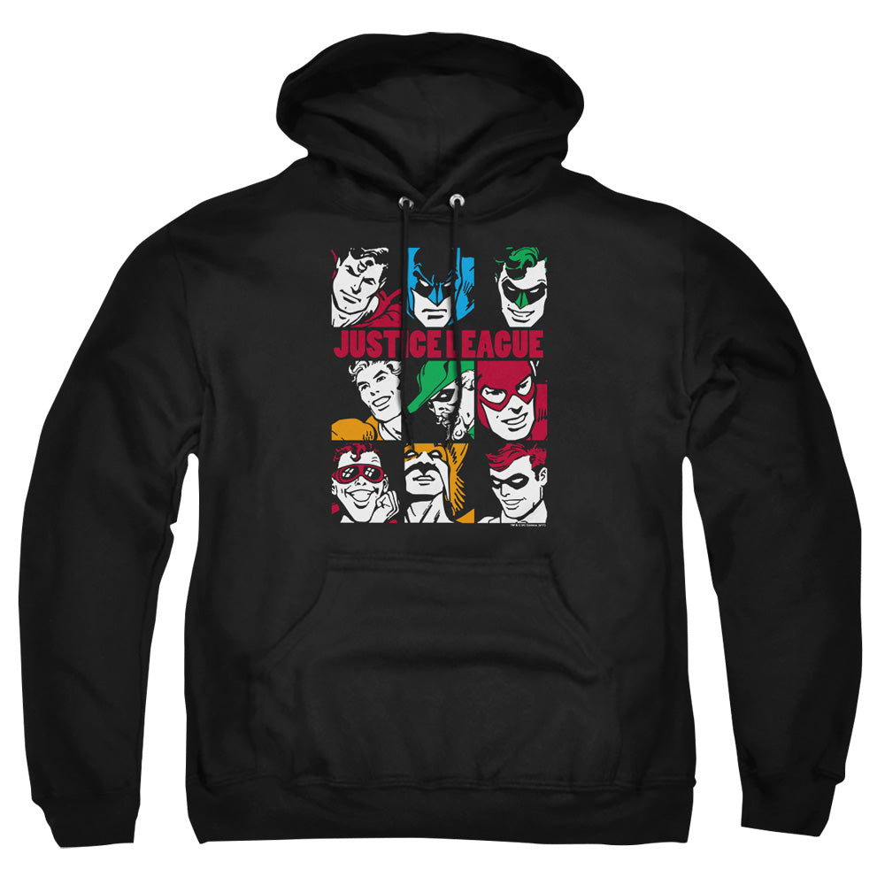 AN OFFCIALLY LICENSED DC NINE BLOCKS OF JUSTICE ADULT UNISEX PULLOVER HOODIE BLACK