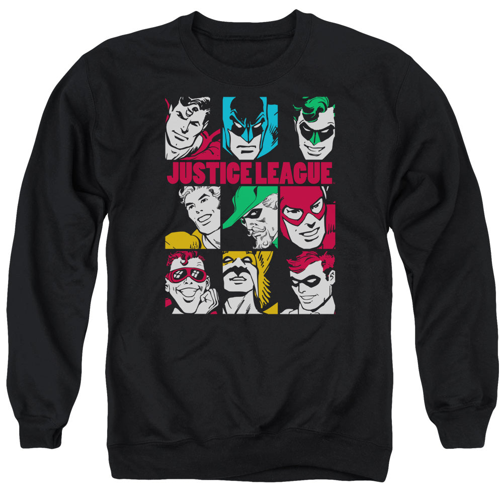 AN OFFCIALLY LICENSED DC NINE BLOCKS OF JUSTICE ADULT UNISEX CREWNECK SWEATSHIRT BLACK