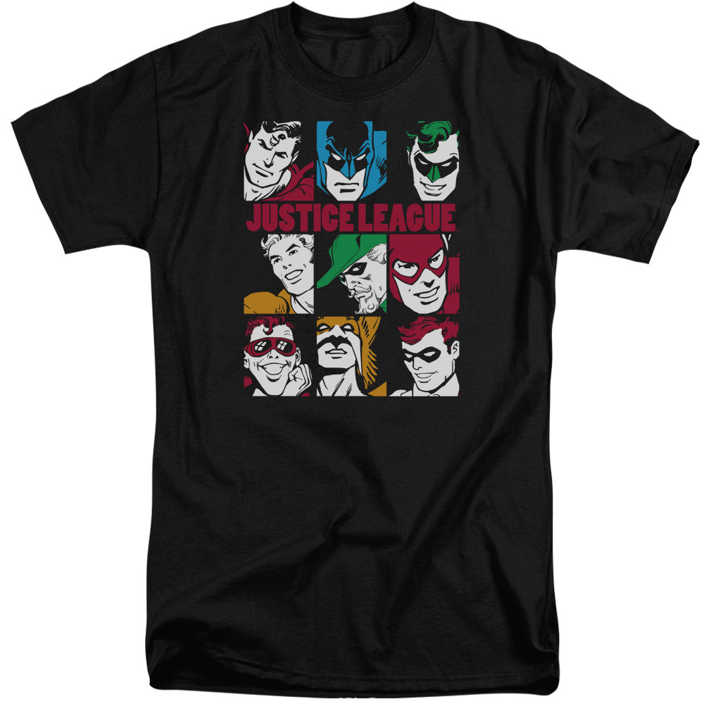 AN OFFCIALLY LICENSED DC NINE BLOCKS OF JUSTICE MEN'S TALL FIT T-SHIRT BLACK