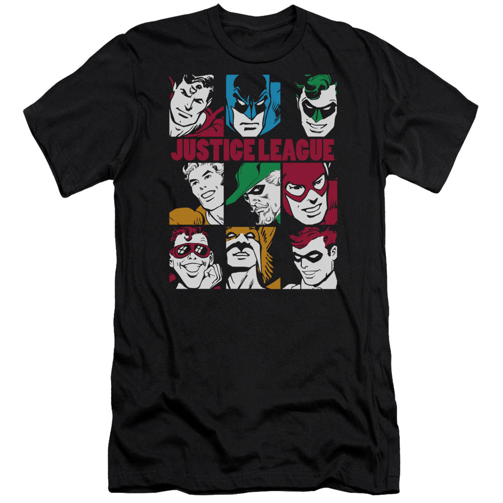 AN OFFCIALLY LICENSED DC NINE BLOCKS OF JUSTICE MEN'S PREMIUM SLIM FIT T-SHIRT BLACK