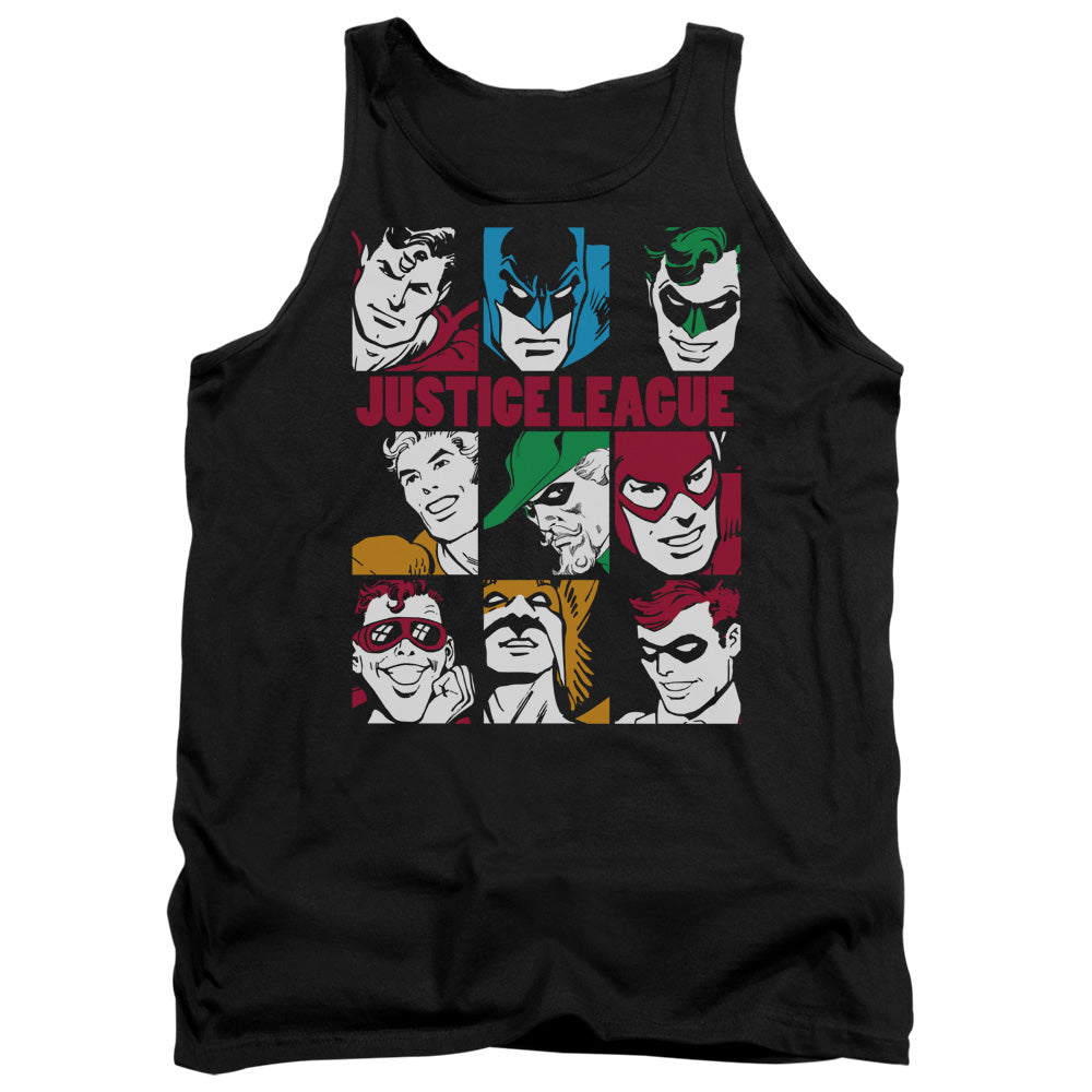 AN OFFCIALLY LICENSED DC NINE BLOCKS OF JUSTICE ADULT UNISEX TANK TOP BLACK