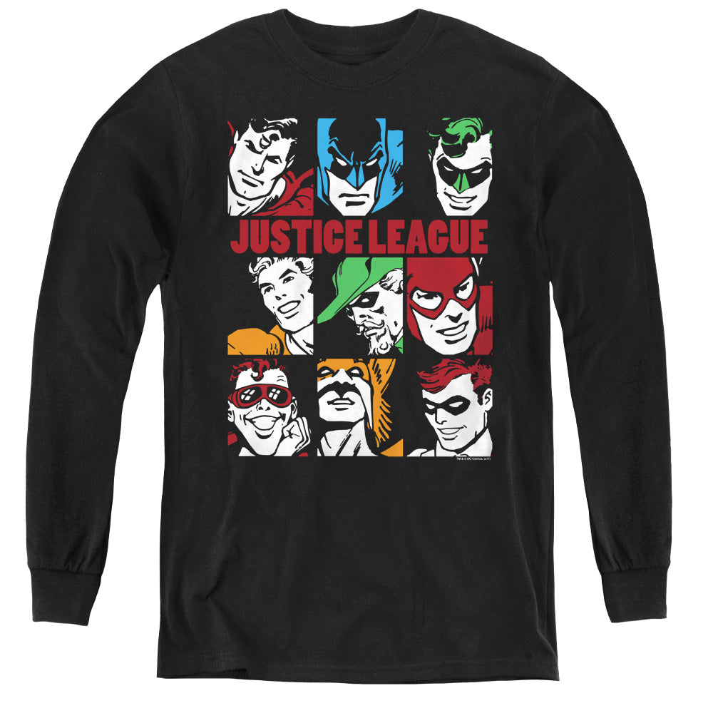 AN OFFCIALLY LICENSED DC NINE BLOCKS OF JUSTICE YOUTH LONG SLEEVE T-SHIRT BLACK