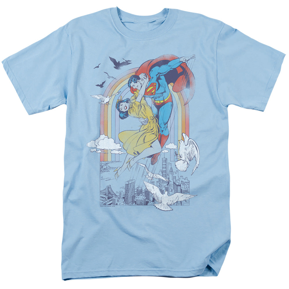 AN OFFCIALLY LICENSED DC RAINBOW LOVE MEN'S REGULAR FIT T-SHIRT LIGHT BLUE