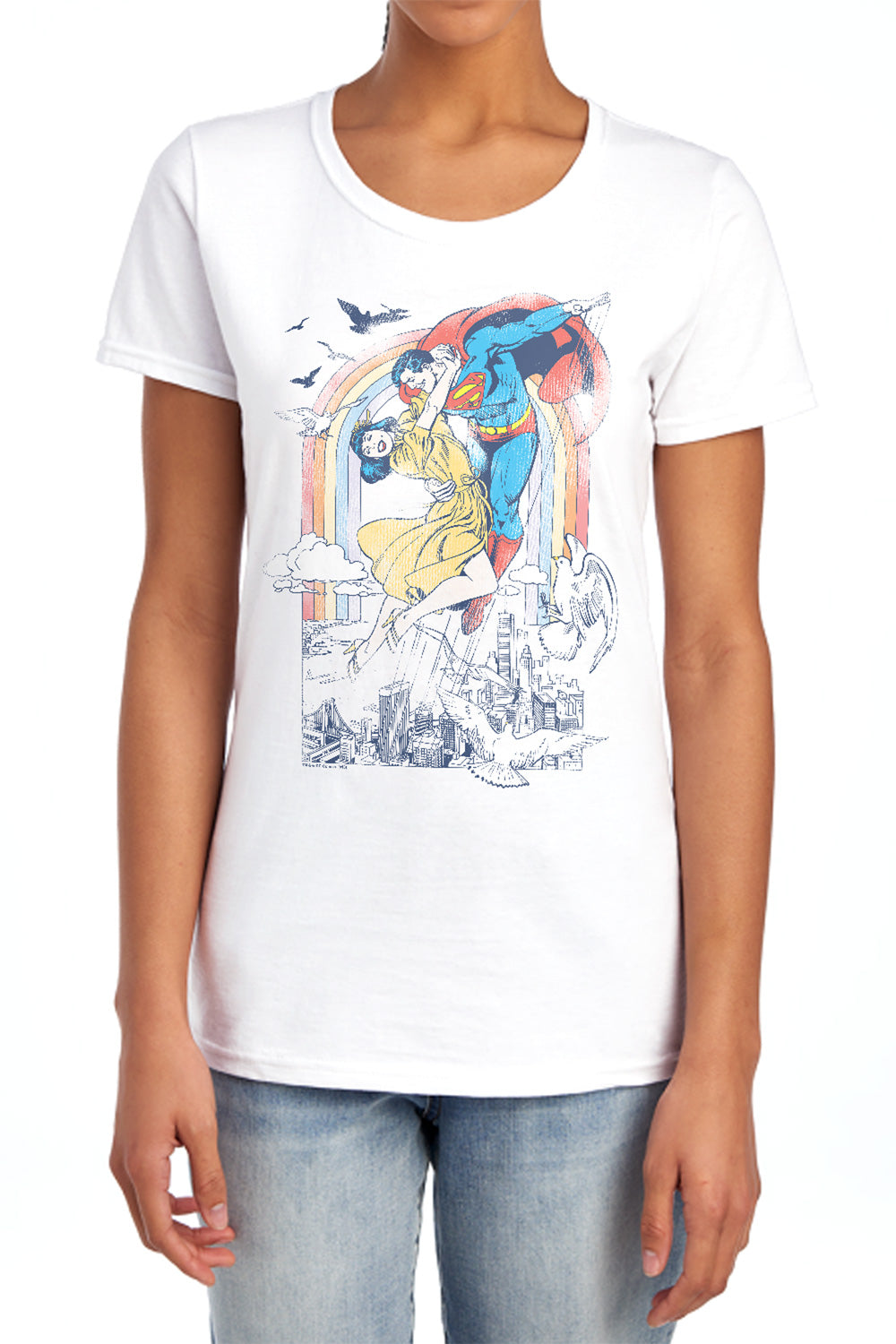 AN OFFCIALLY LICENSED DC RAINBOW LOVE WOMEN'S REGULAR FIT T-SHIRT LIGHT BLUE