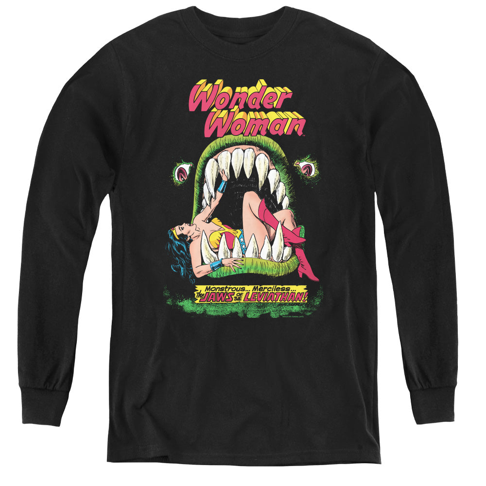 AN OFFCIALLY LICENSED DC JAWS YOUTH LONG SLEEVE T-SHIRT BLACK