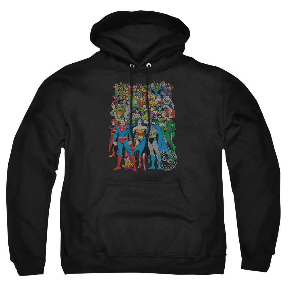 AN OFFCIALLY LICENSED DC ORIGINAL UNIVERSE ADULT UNISEX PULLOVER HOODIE BLACK