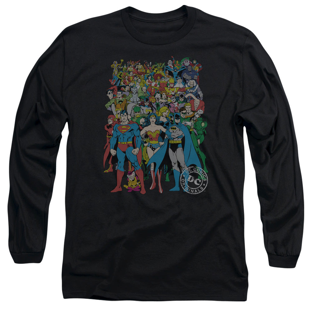 AN OFFCIALLY LICENSED DC ORIGINAL UNIVERSE MEN'S LONG SLEEVE T-SHIRT BLACK