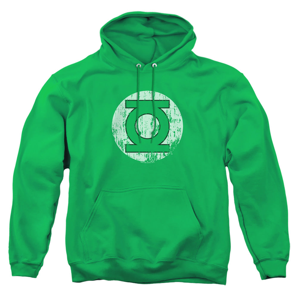 AN OFFCIALLY LICENSED DC DISTRESSED LANTERN LOGO ADULT UNISEX PULLOVER HOODIE KELLY GREEN