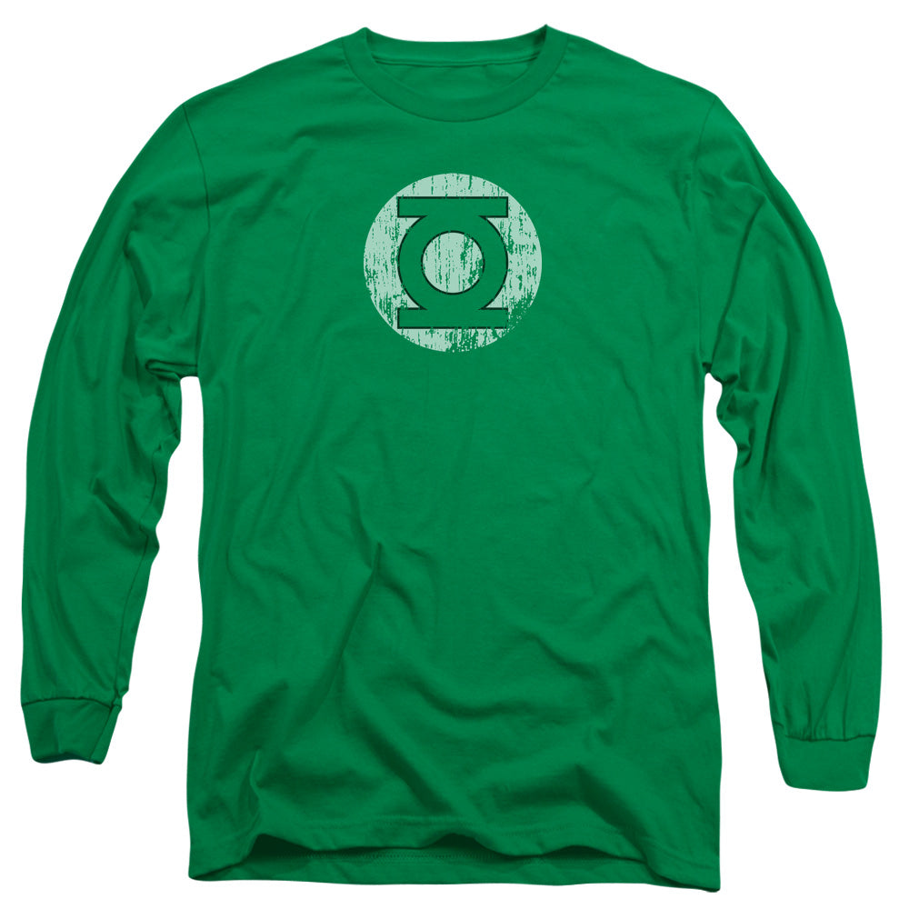AN OFFCIALLY LICENSED DC DISTRESSED LANTERN LOGO MEN'S LONG SLEEVE T-SHIRT KELLY GREEN