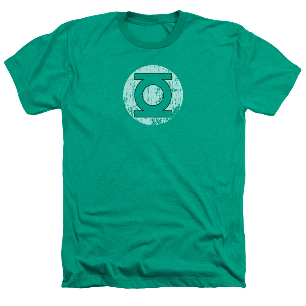 AN OFFCIALLY LICENSED DC DISTRESSED LANTERN LOGO MEN'S HEATHER T-SHIRT KELLY GREEN