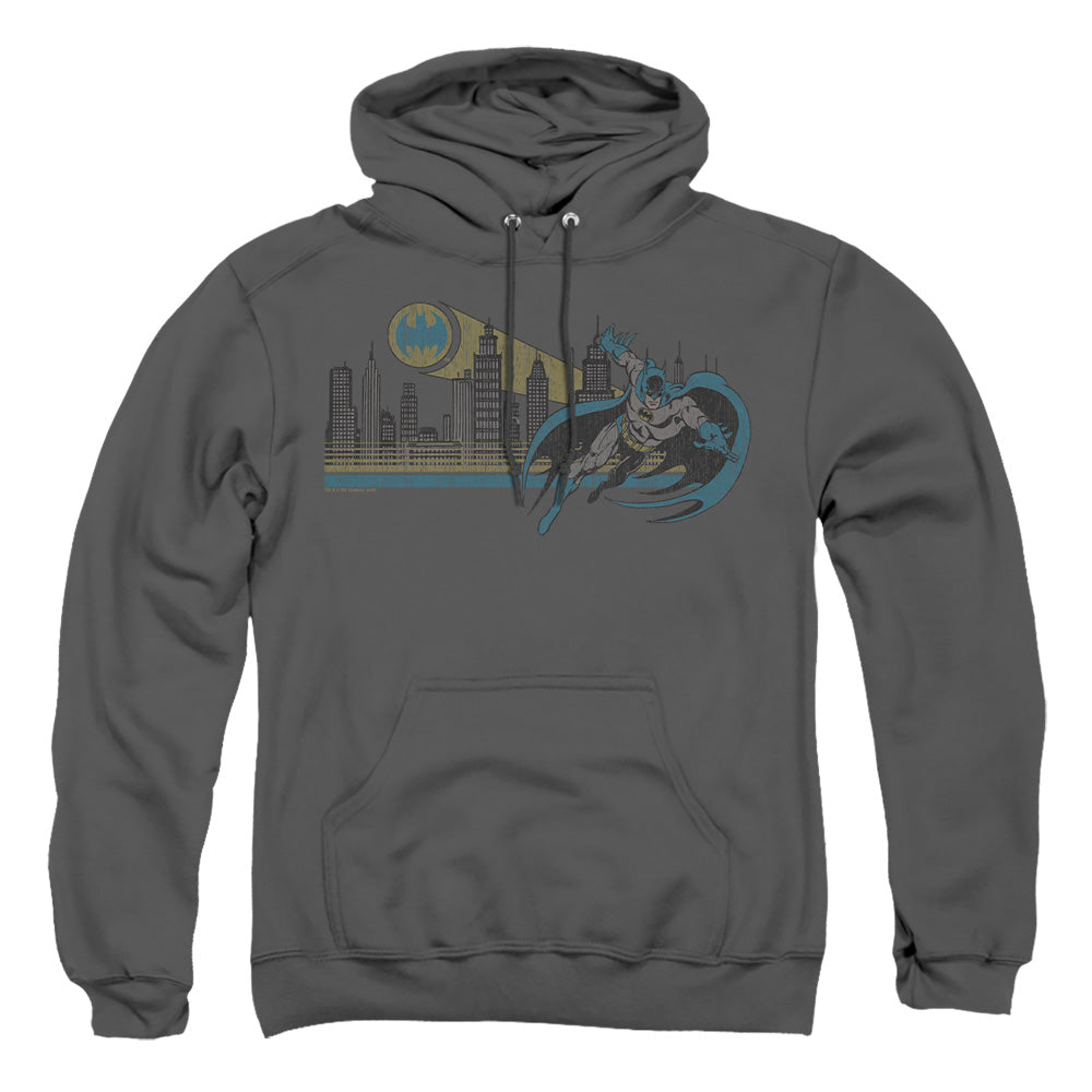 AN OFFCIALLY LICENSED DC GOTHAM RETRO ADULT UNISEX PULLOVER HOODIE CHARCOAL