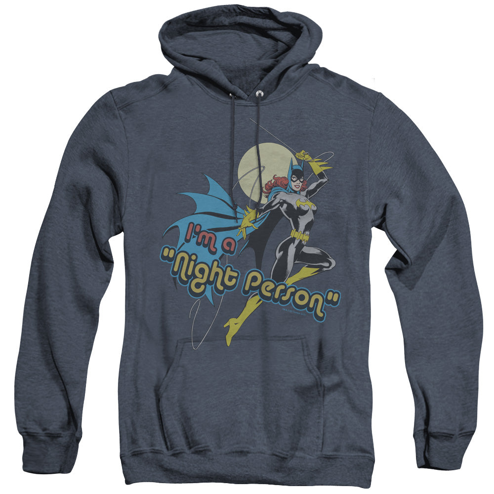 AN OFFCIALLY LICENSED DC NIGHT PERSON ADULT UNISEX HEATHER PULLOVER HOODIE NAVY