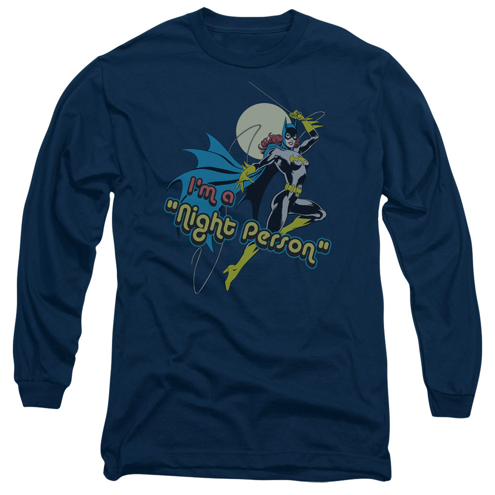 AN OFFCIALLY LICENSED DC NIGHT PERSON MEN'S LONG SLEEVE T-SHIRT NAVY