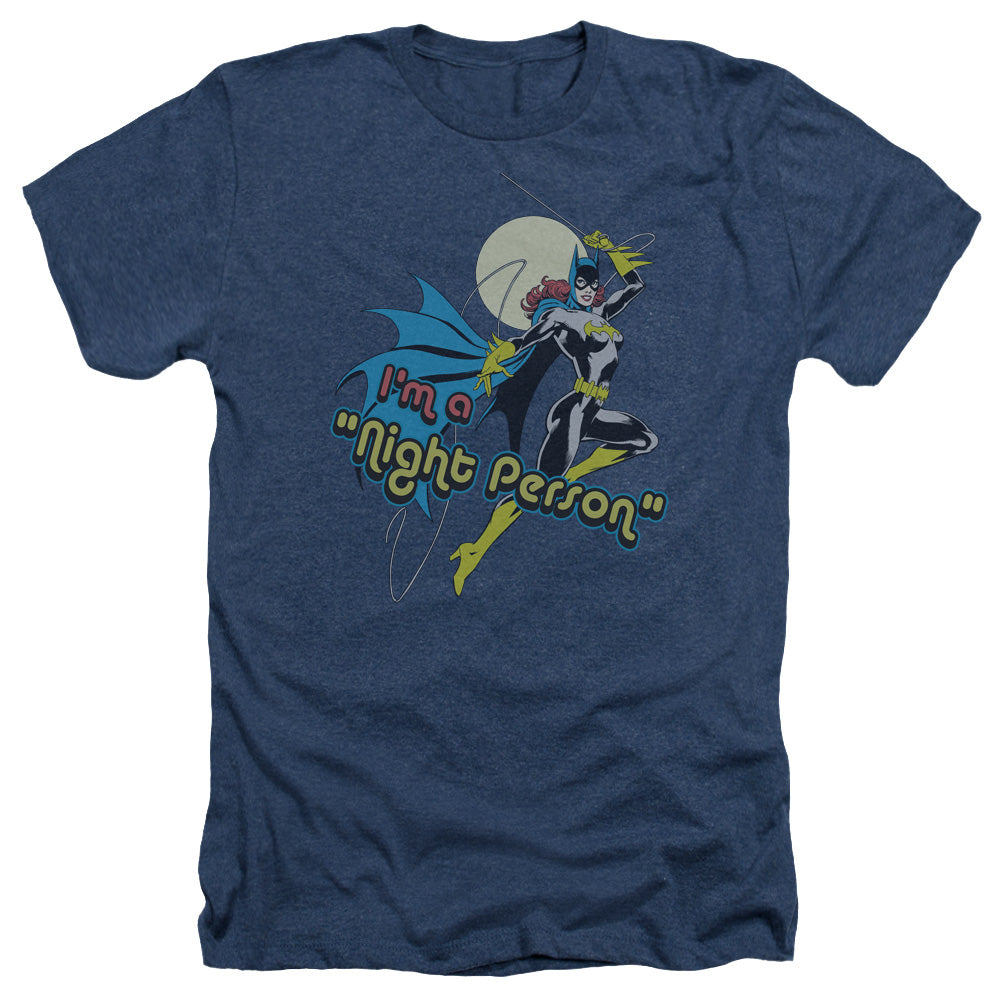 AN OFFCIALLY LICENSED DC NIGHT PERSON MEN'S HEATHER T-SHIRT NAVY