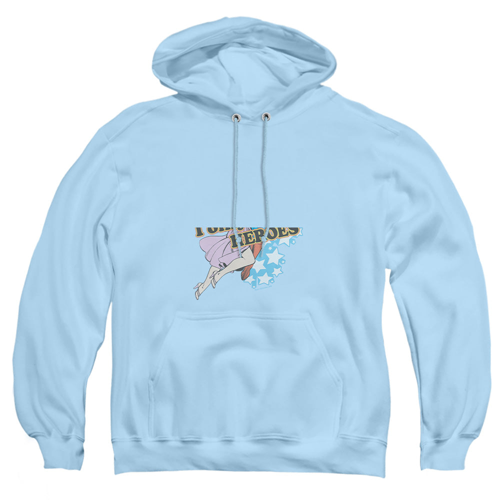 AN OFFCIALLY LICENSED DC FICKLE ADULT UNISEX PULLOVER HOODIE LIGHT BLUE