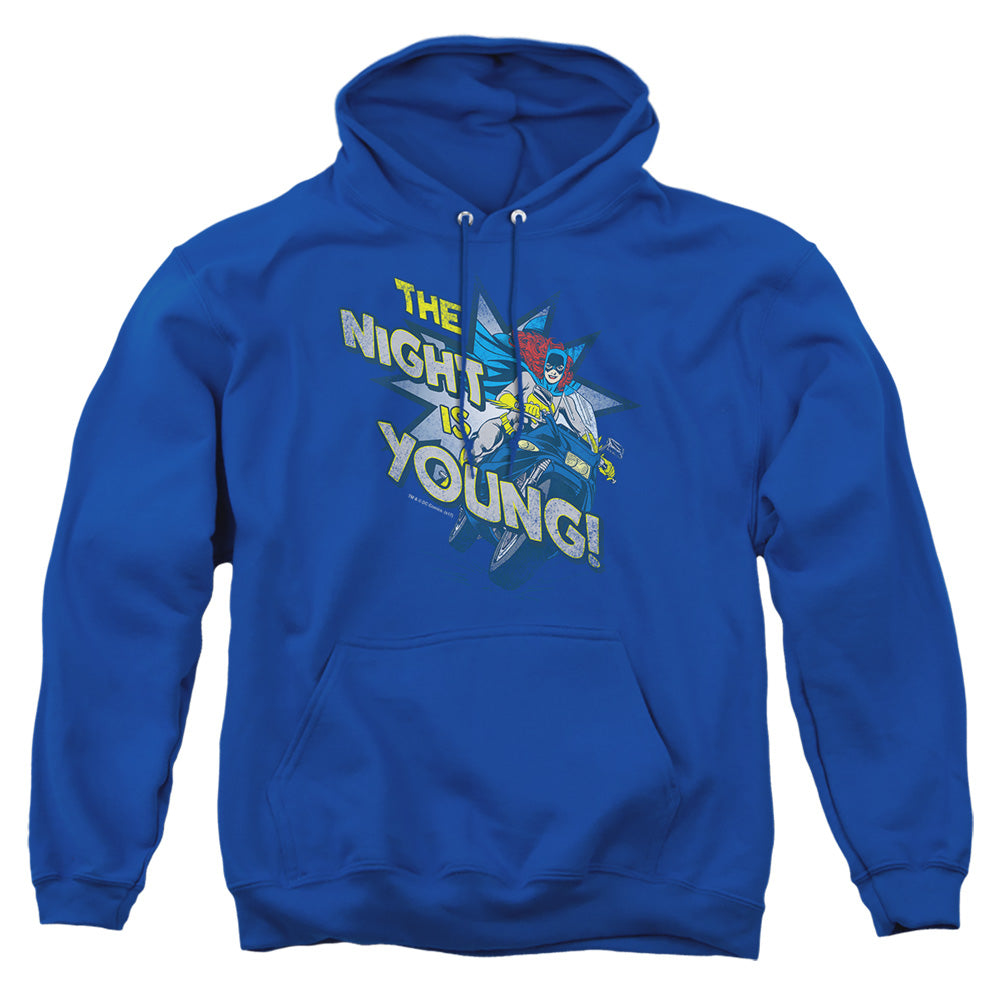 AN OFFCIALLY LICENSED DC THE NIGHT IS YOUNG ADULT UNISEX PULLOVER HOODIE ROYAL