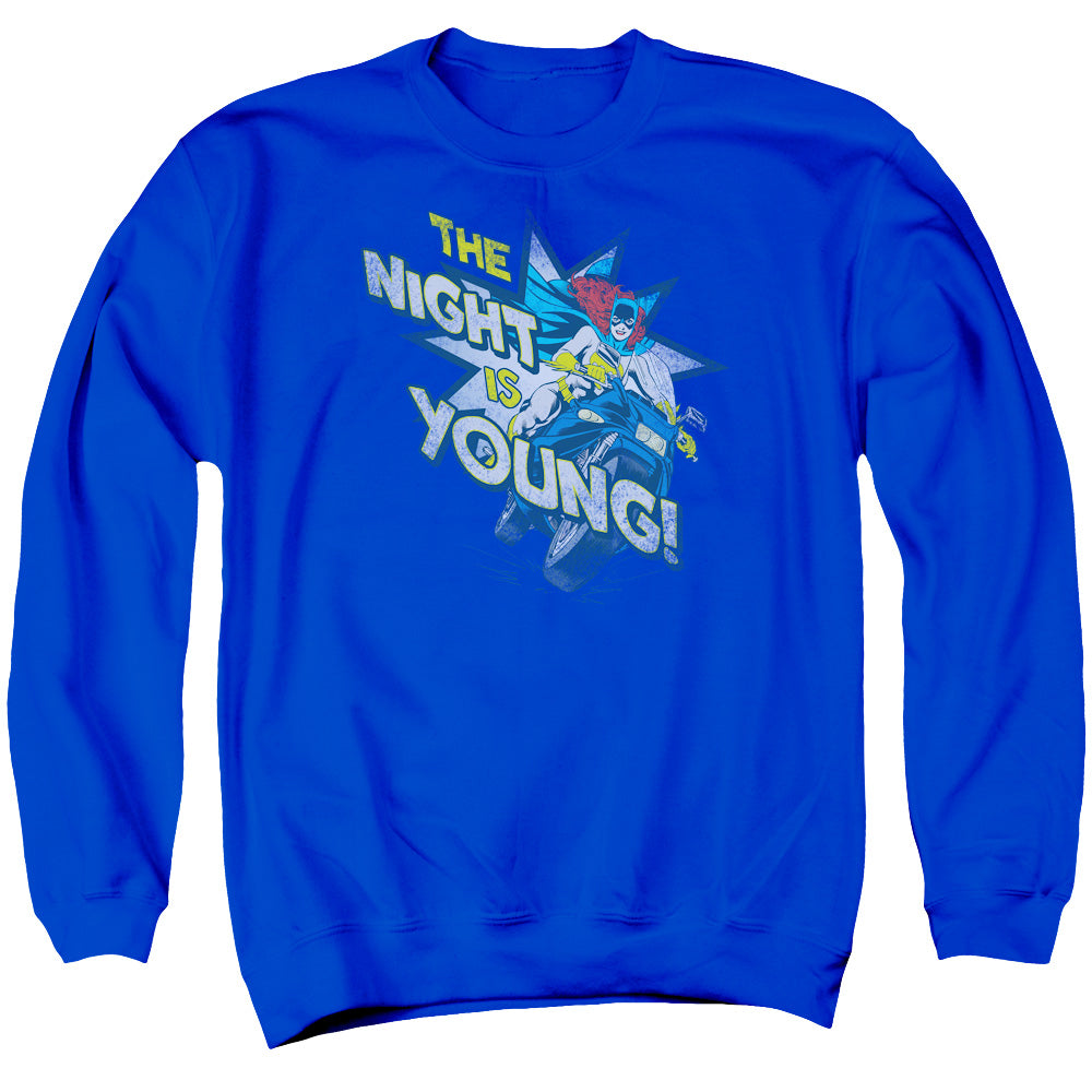 AN OFFCIALLY LICENSED DC THE NIGHT IS YOUNG ADULT UNISEX CREWNECK SWEATSHIRT ROYAL
