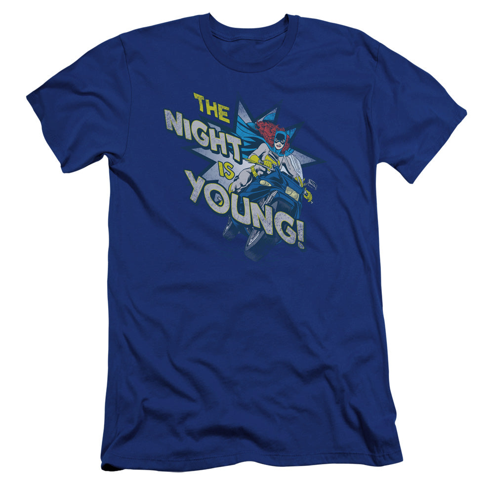 AN OFFCIALLY LICENSED DC THE NIGHT IS YOUNG MEN'S PREMIUM SLIM FIT T-SHIRT ROYAL