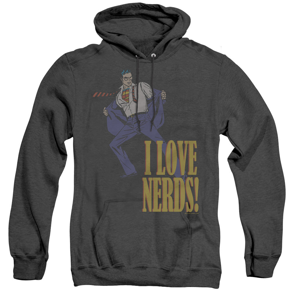 AN OFFCIALLY LICENSED DC I LOVE NERDS ADULT UNISEX HEATHER PULLOVER HOODIE BLACK