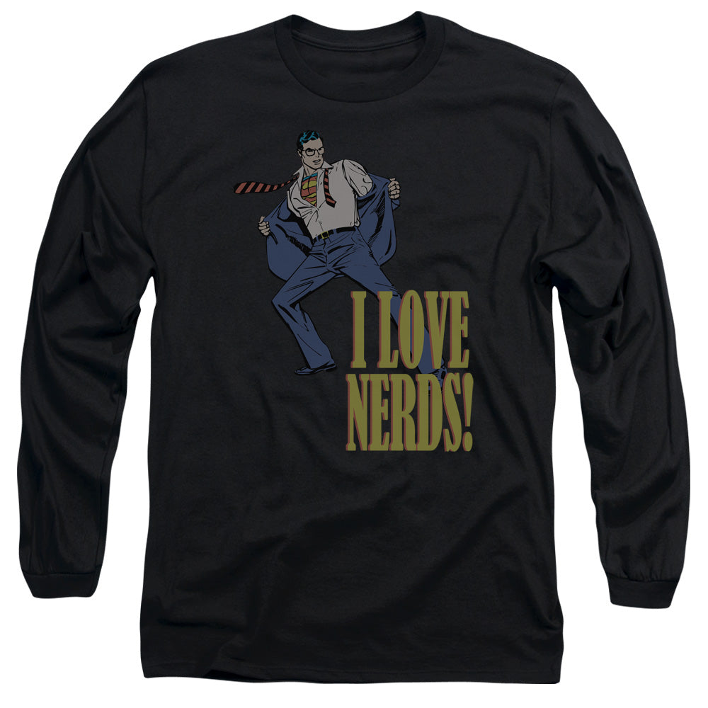 AN OFFCIALLY LICENSED DC I LOVE NERDS MEN'S LONG SLEEVE T-SHIRT BLACK
