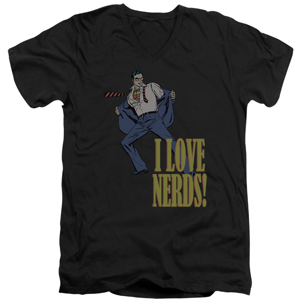 AN OFFCIALLY LICENSED DC I LOVE NERDS MEN'S V-NECK T-SHIRT BLACK