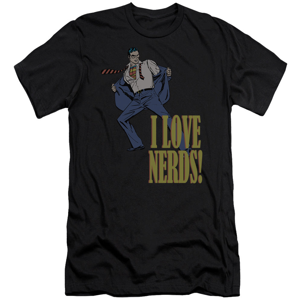 AN OFFCIALLY LICENSED DC I LOVE NERDS MEN'S PREMIUM SLIM FIT T-SHIRT BLACK