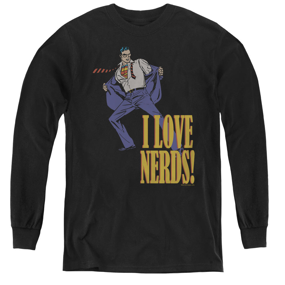 AN OFFCIALLY LICENSED DC I LOVE NERDS YOUTH LONG SLEEVE T-SHIRT BLACK