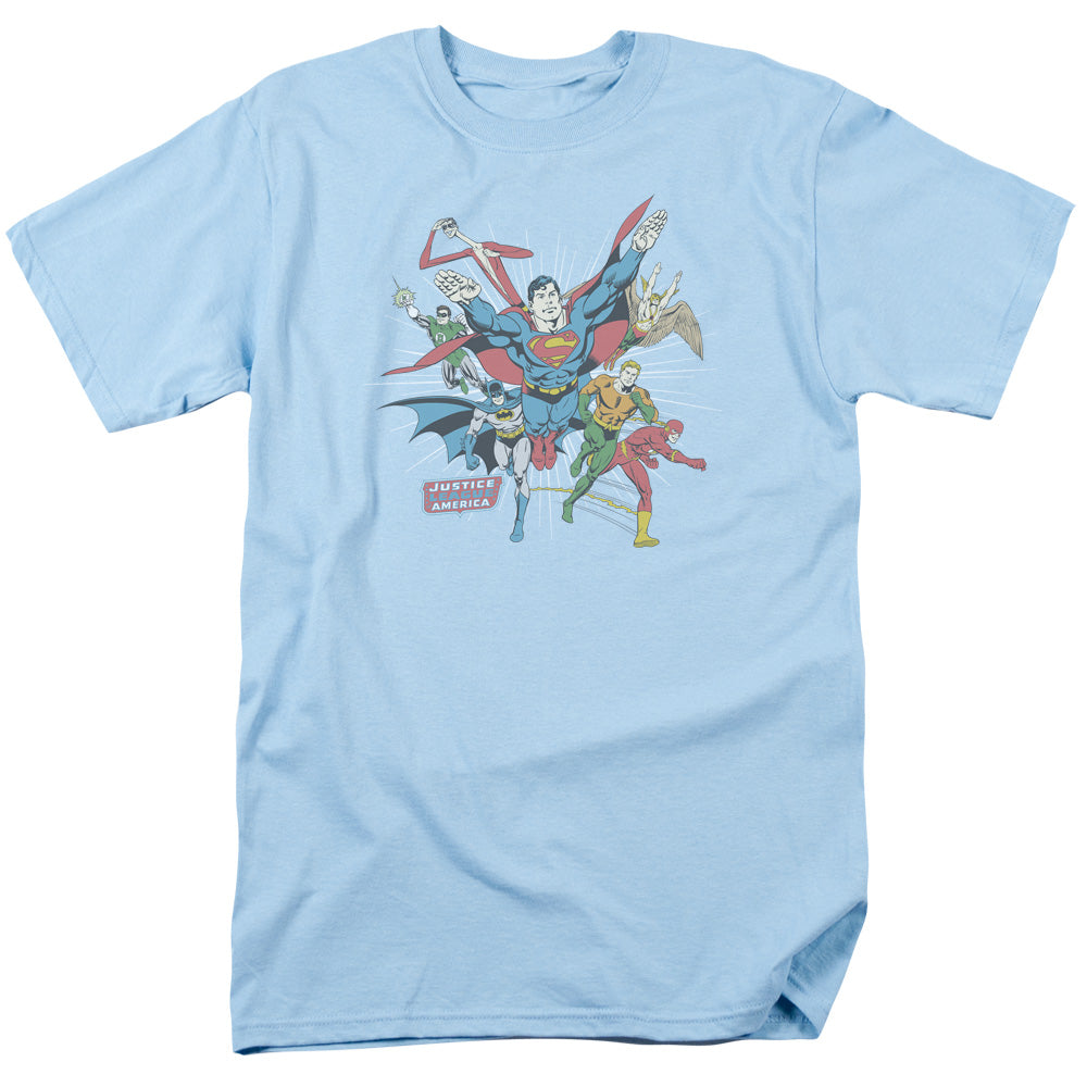 AN OFFCIALLY LICENSED DC LEAD THE CHARGE MEN'S REGULAR FIT T-SHIRT LIGHT BLUE