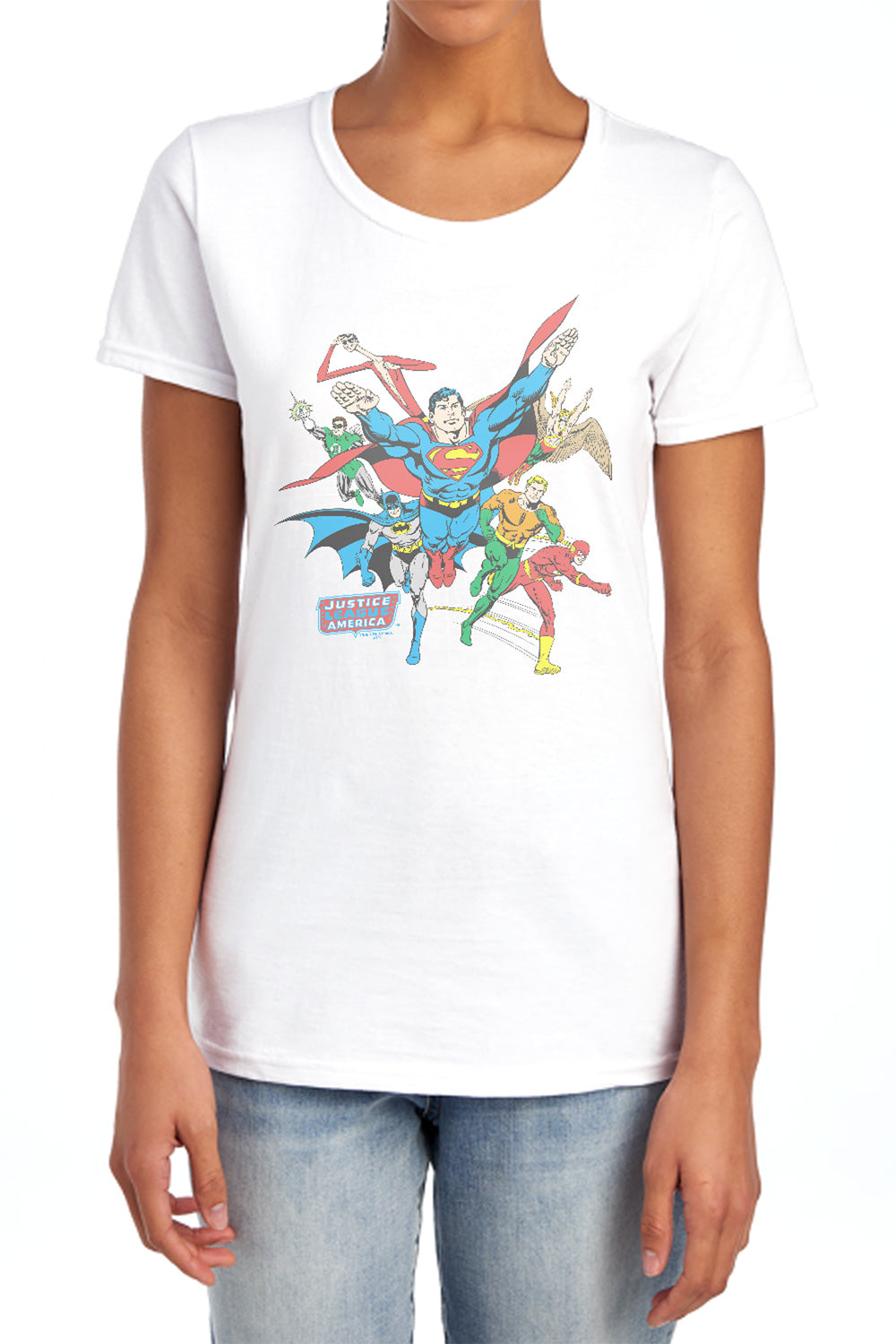 AN OFFCIALLY LICENSED DC LEAD THE CHARGE WOMEN'S REGULAR FIT T-SHIRT LIGHT BLUE