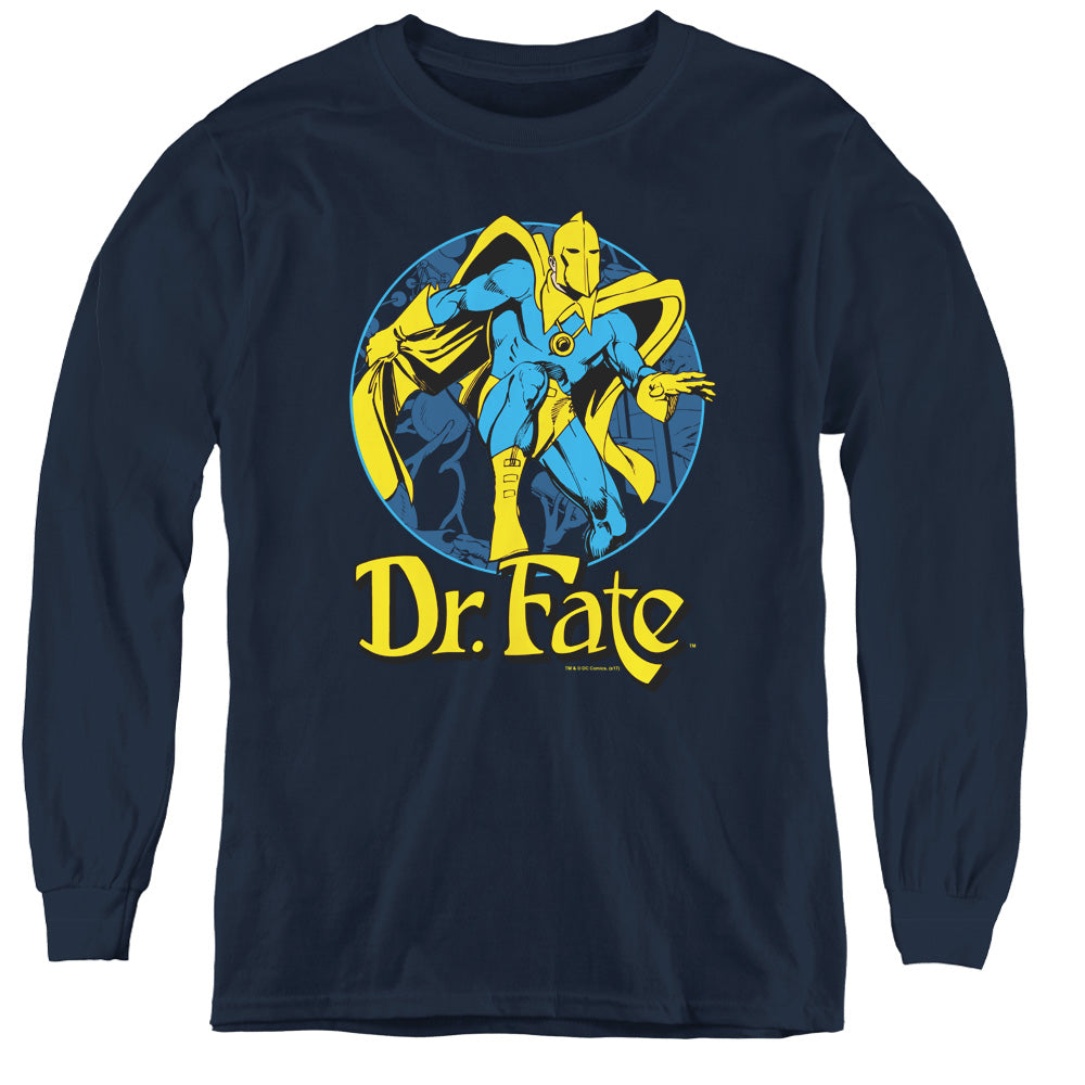 AN OFFCIALLY LICENSED DC DR FATE ANKH YOUTH LONG SLEEVE T-SHIRT NAVY