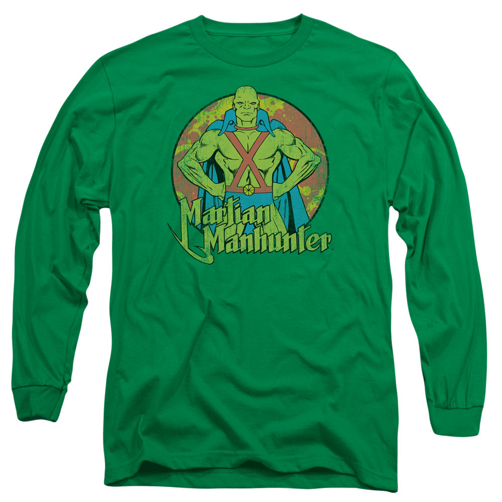 AN OFFCIALLY LICENSED DC MARTIAN MANHUNTER MEN'S LONG SLEEVE T-SHIRT KELLY GREEN