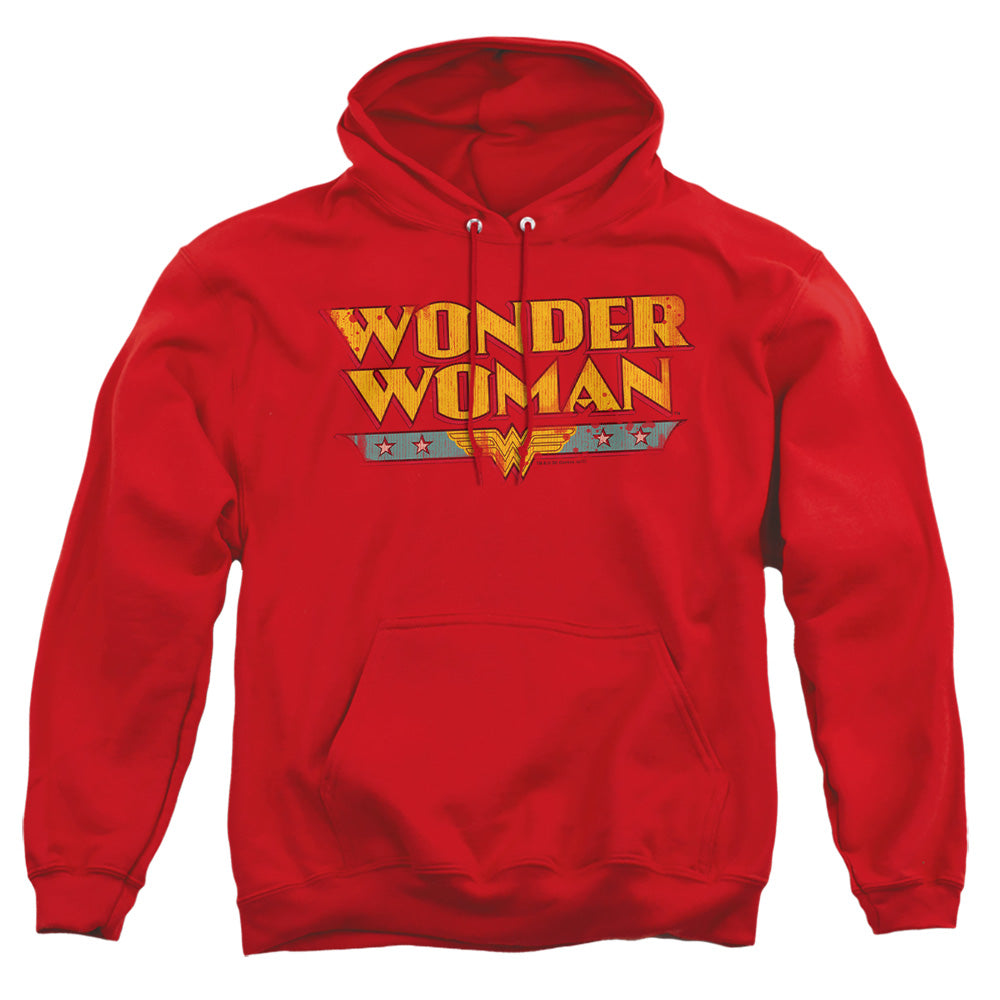 AN OFFCIALLY LICENSED DC WONDER WOMAN LOGO ADULT UNISEX PULLOVER HOODIE RED
