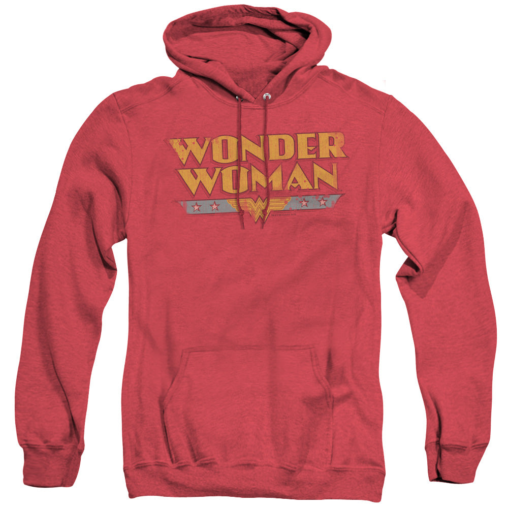 AN OFFCIALLY LICENSED DC WONDER WOMAN LOGO ADULT UNISEX HEATHER PULLOVER HOODIE RED