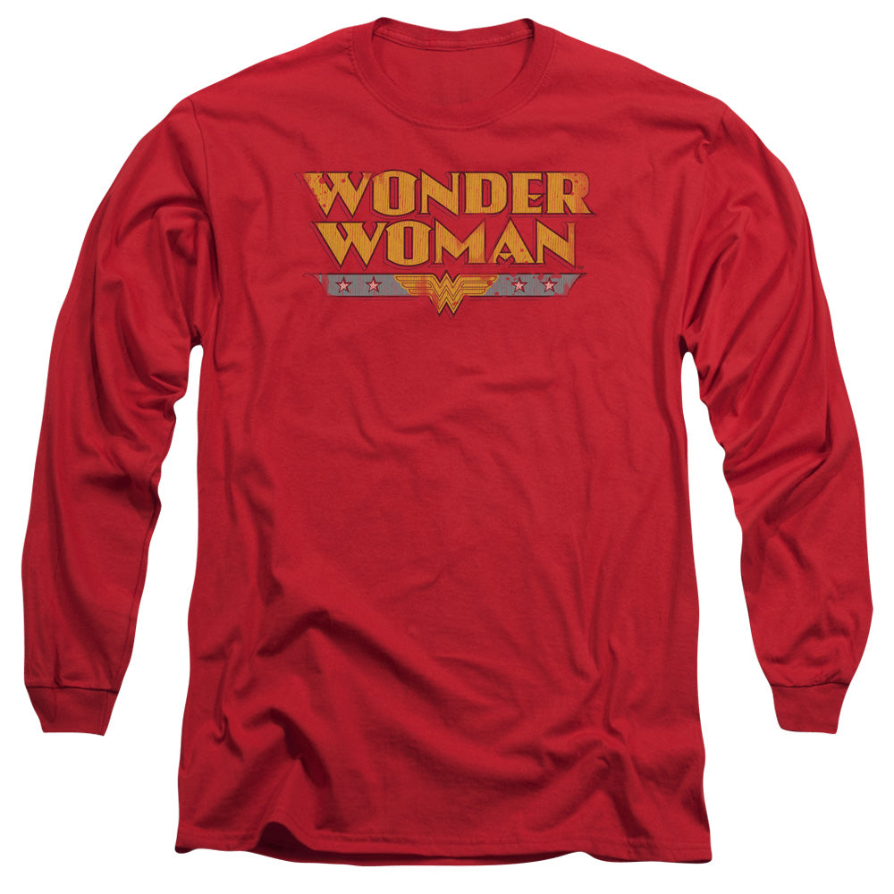 AN OFFCIALLY LICENSED DC WONDER WOMAN LOGO MEN'S LONG SLEEVE T-SHIRT RED