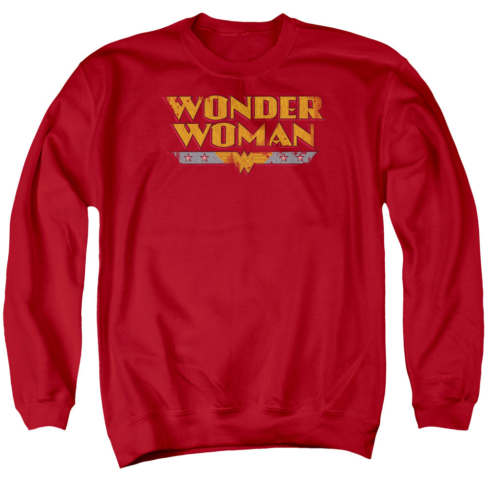 AN OFFCIALLY LICENSED DC WONDER WOMAN LOGO ADULT UNISEX CREWNECK SWEATSHIRT RED