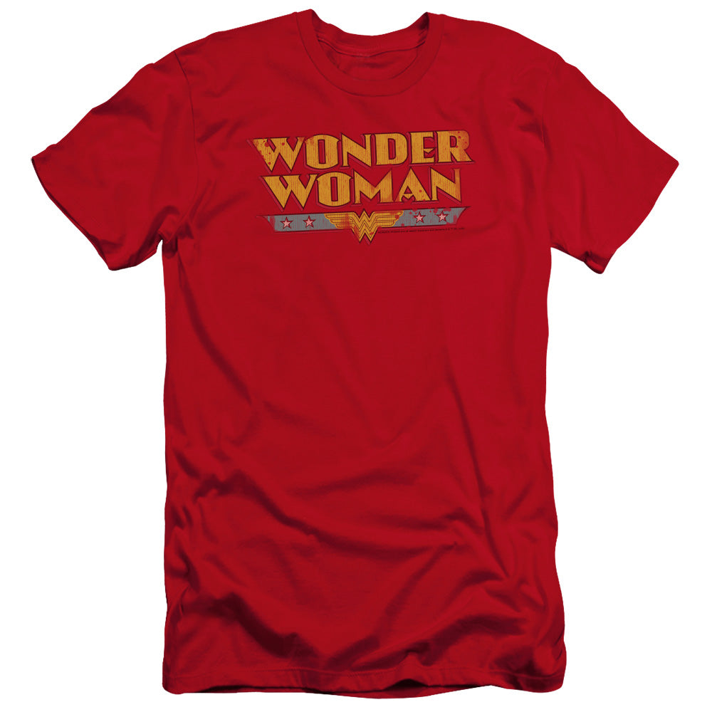 AN OFFCIALLY LICENSED DC WONDER WOMAN LOGO MEN'S PREMIUM SLIM FIT T-SHIRT RED