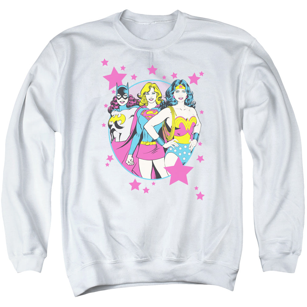 AN OFFCIALLY LICENSED DC WE ARE SUPERIOR ADULT UNISEX CREWNECK SWEATSHIRT WHITE