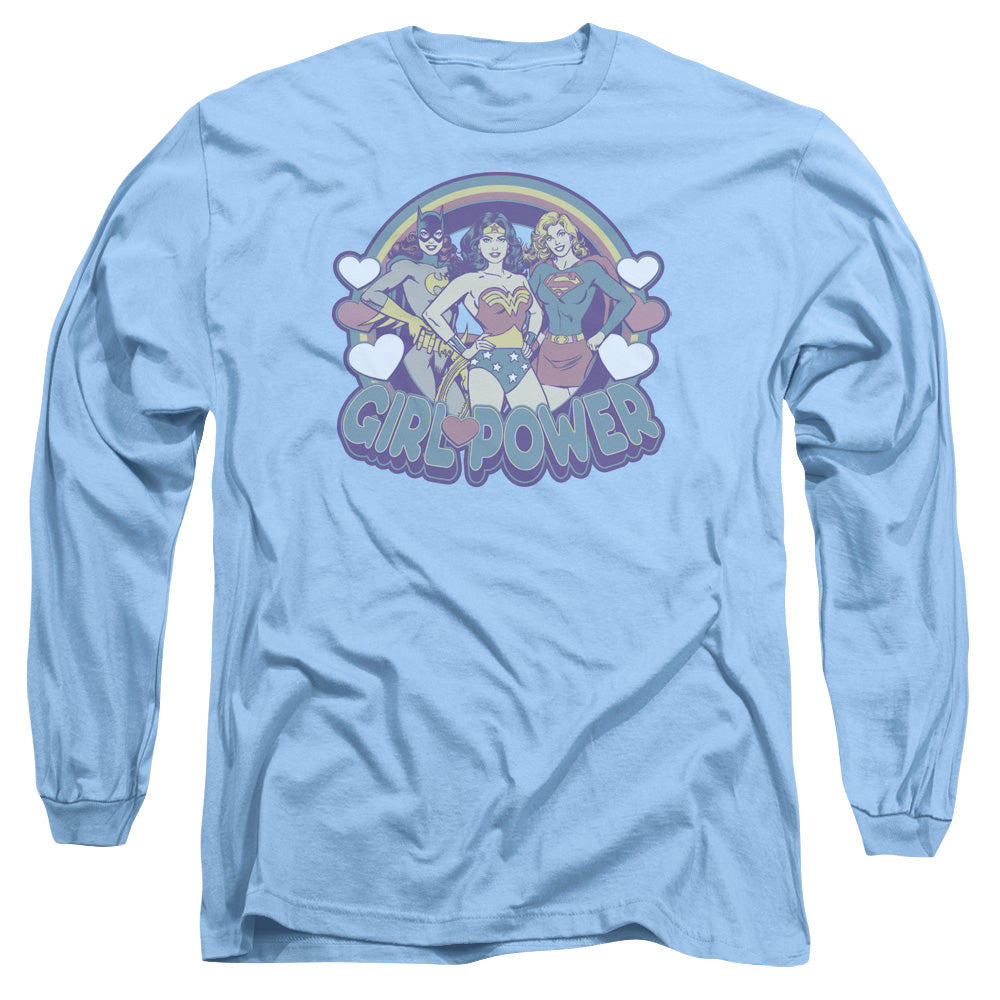 AN OFFCIALLY LICENSED DC RETRO GIRL POWER MEN'S LONG SLEEVE T-SHIRT CAROLINA BLUE