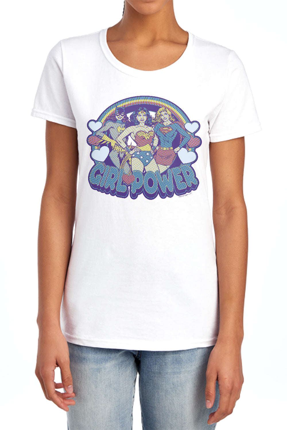 AN OFFCIALLY LICENSED DC RETRO GIRL POWER WOMEN'S REGULAR FIT T-SHIRT CAROLINA BLUE