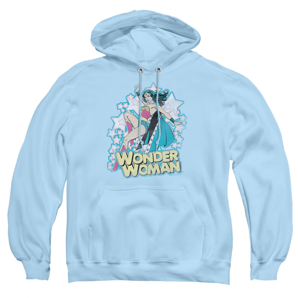 AN OFFCIALLY LICENSED DC IM WONDER WOMAN ADULT UNISEX PULLOVER HOODIE LIGHT BLUE