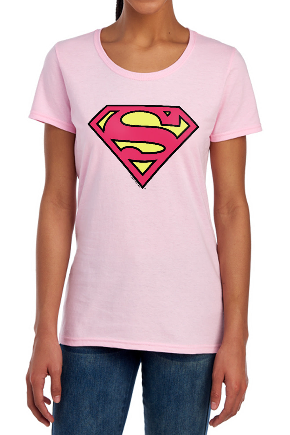 AN OFFCIALLY LICENSED DC SUPERMAN CLASSIC LOGO WOMEN'S REGULAR FIT T-SHIRT HOT PINK