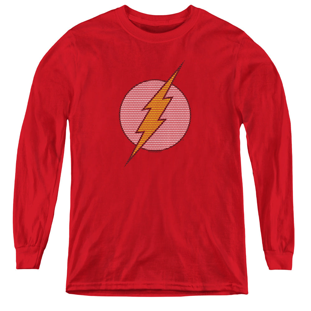 AN OFFCIALLY LICENSED DC FLASH FLASH LITTLE LOGOS YOUTH LONG SLEEVE T-SHIRT RED
