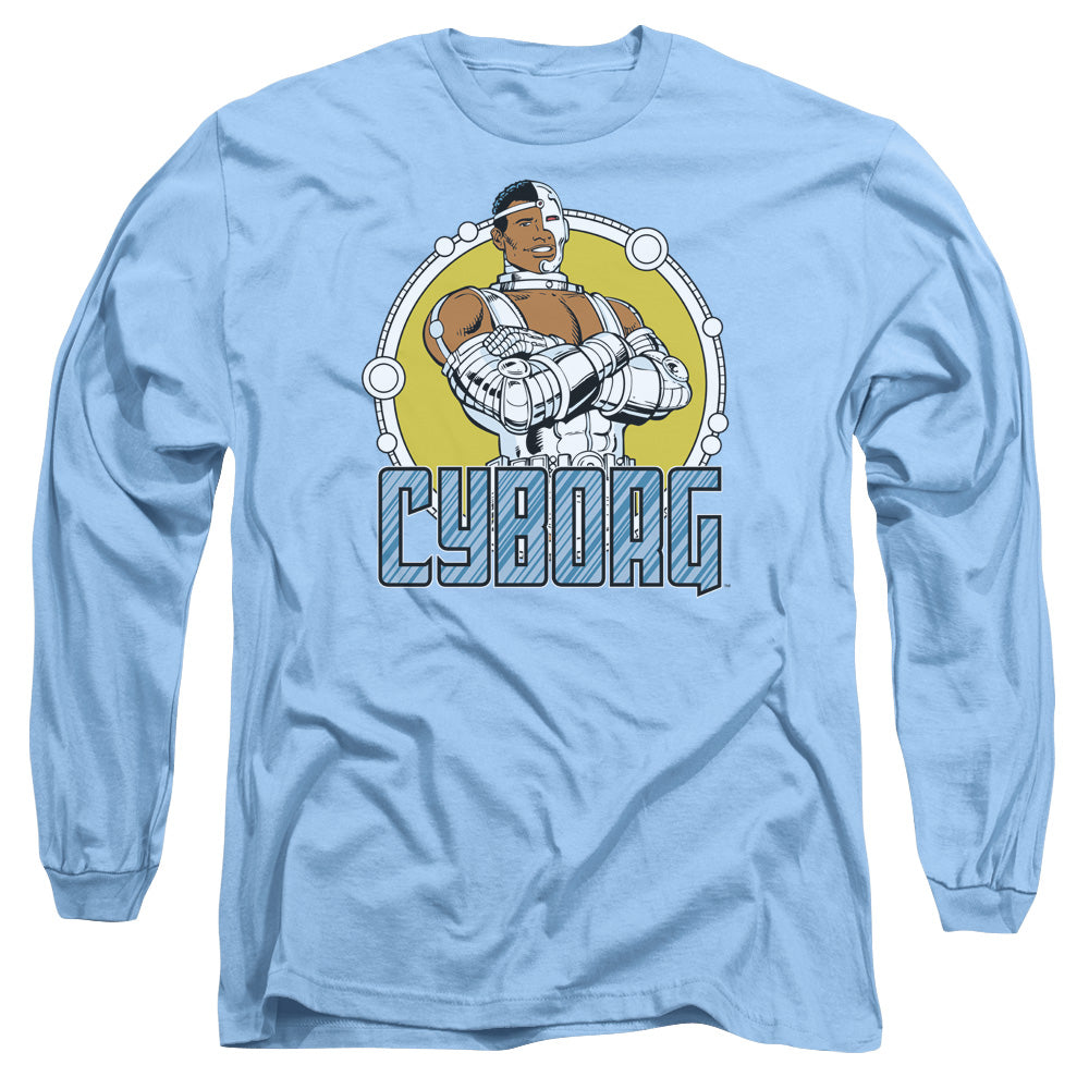 AN OFFCIALLY LICENSED DC CYBORG MEN'S LONG SLEEVE T-SHIRT CAROLINA BLUE