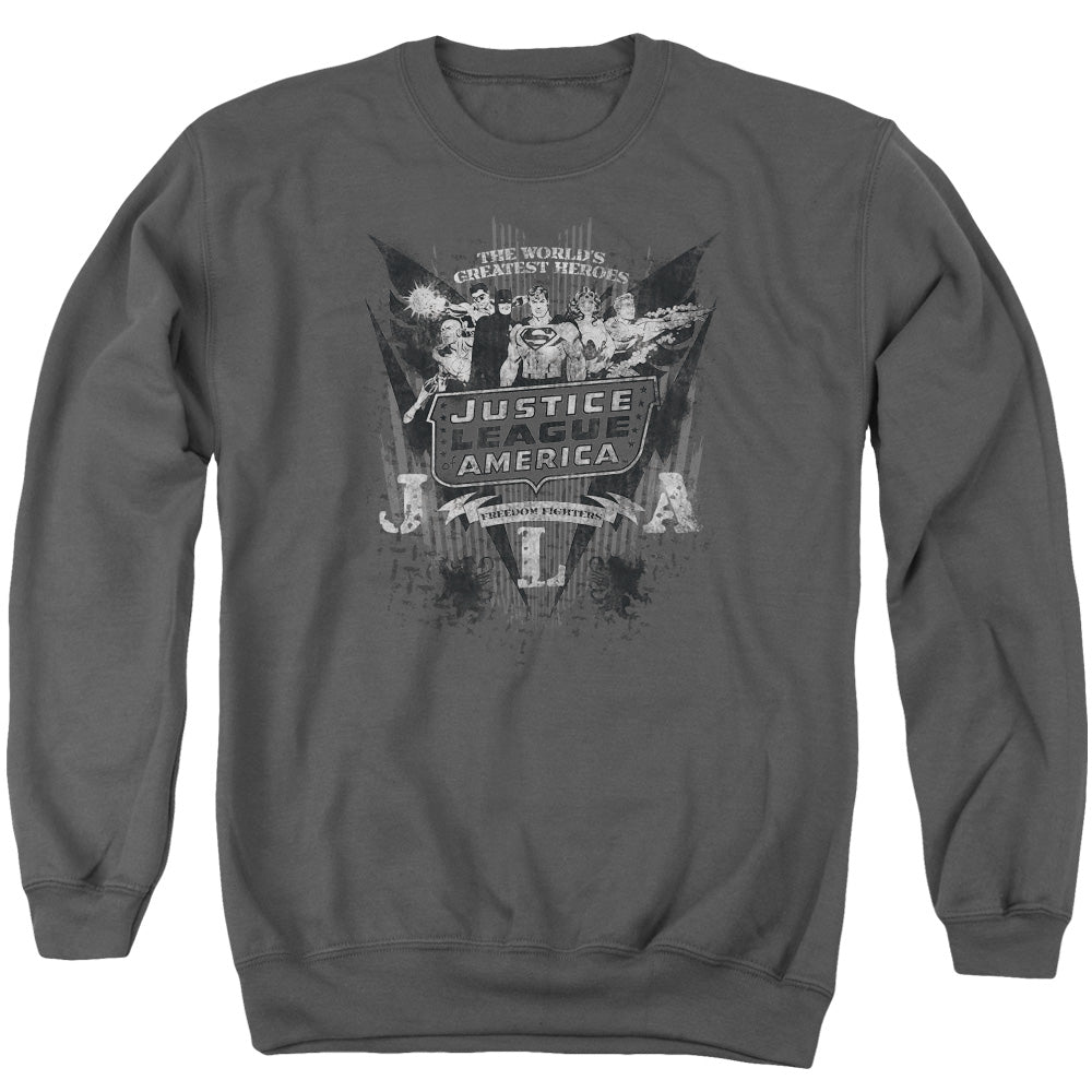 AN OFFCIALLY LICENSED DC GREATEST HEROES ADULT UNISEX CREWNECK SWEATSHIRT CHARCOAL