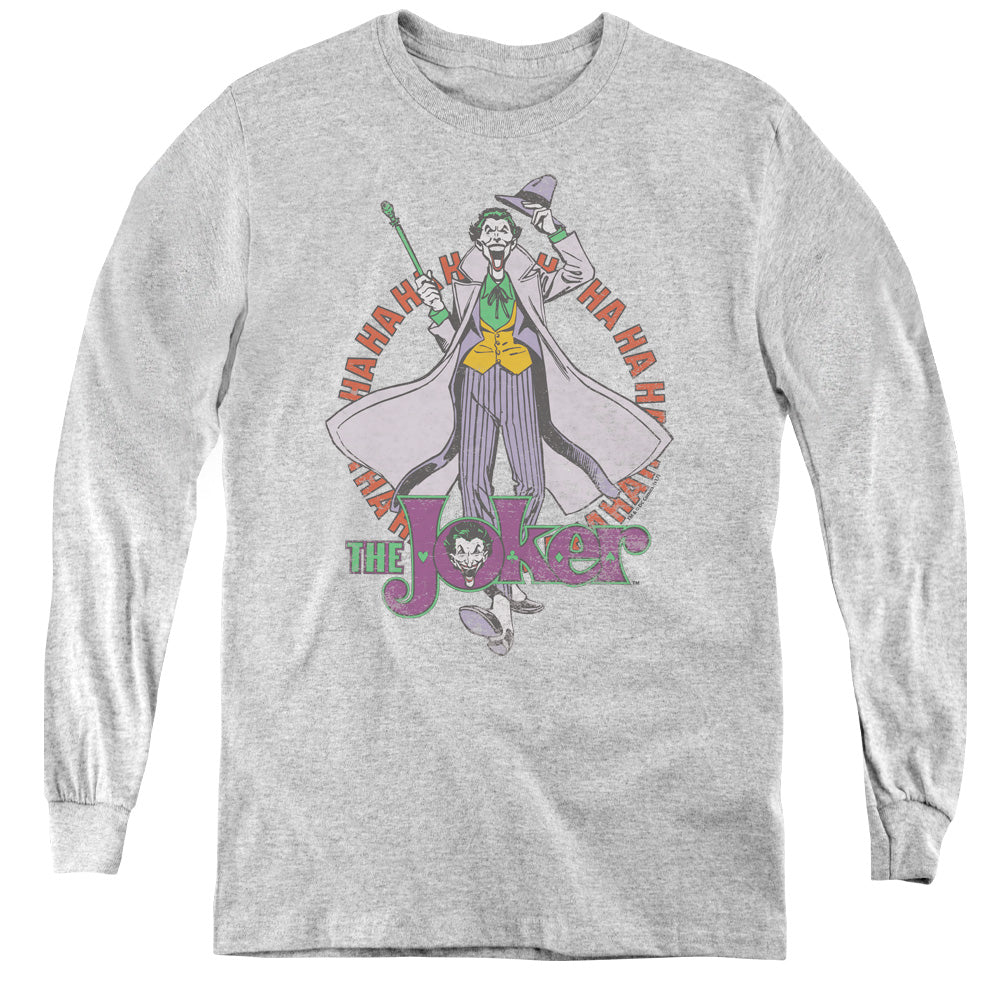 AN OFFCIALLY LICENSED DC MANIACAL YOUTH LONG SLEEVE T-SHIRT ATHLETIC HEATHER