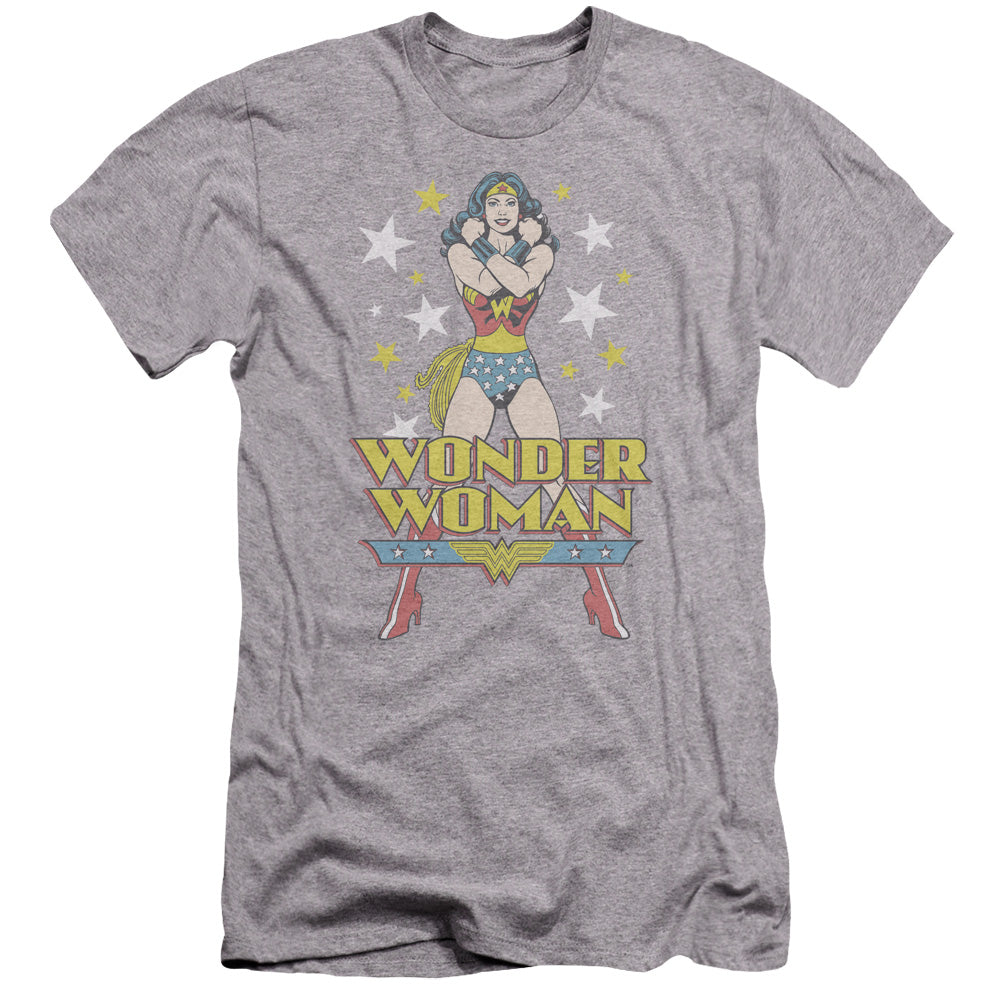 AN OFFCIALLY LICENSED DC A WONDER MEN'S PREMIUM SLIM FIT T-SHIRT ATHLETIC HEATHER