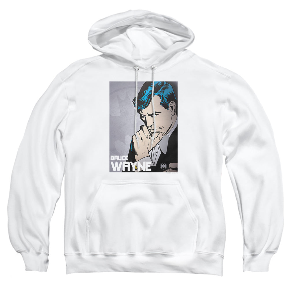 AN OFFCIALLY LICENSED DC BRUCE WAYNE ADULT UNISEX PULLOVER HOODIE WHITE